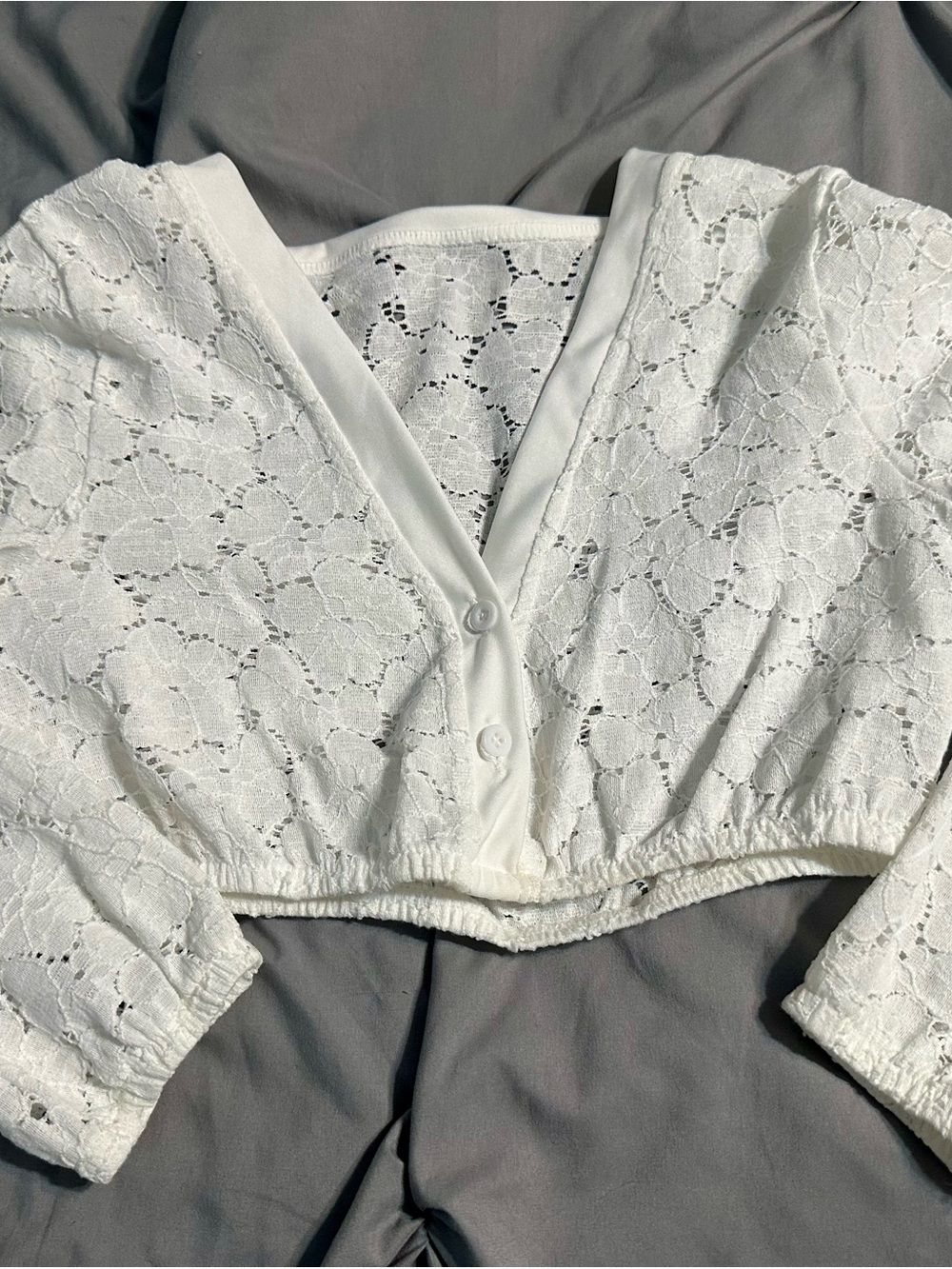 White Lace Button-Front Crop Top/dirndl blouse. NWOT